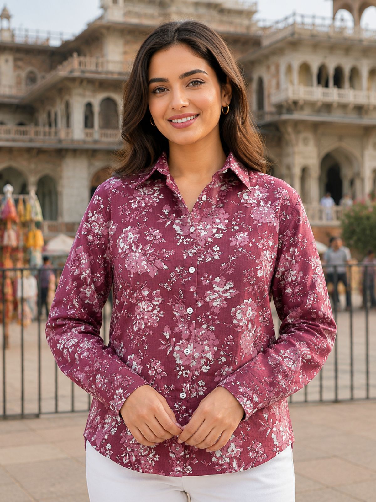 Women Printed Collar Cotton Shirts CM-009