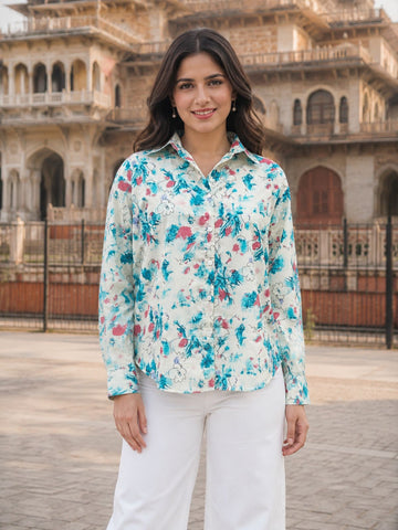 Women Printed Collar Cotton Shirts CM-010
