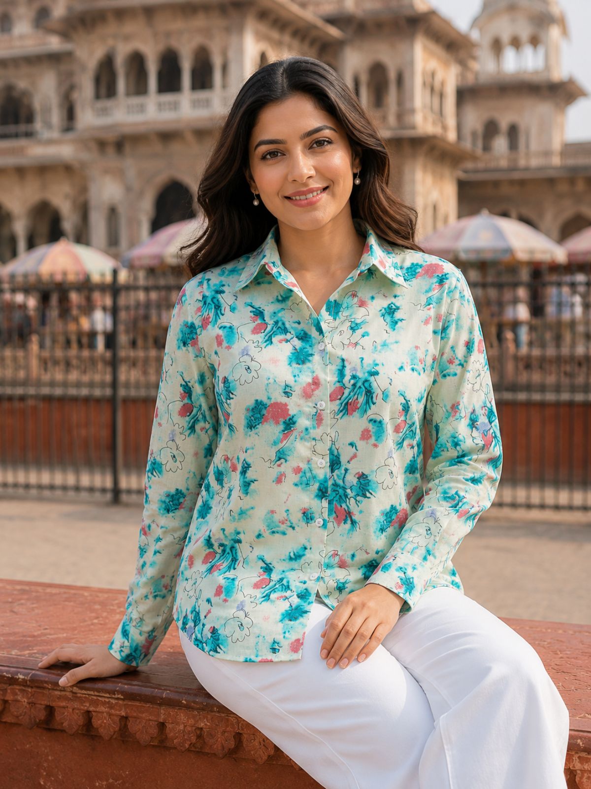 Women Printed Collar Cotton Shirts CM-010