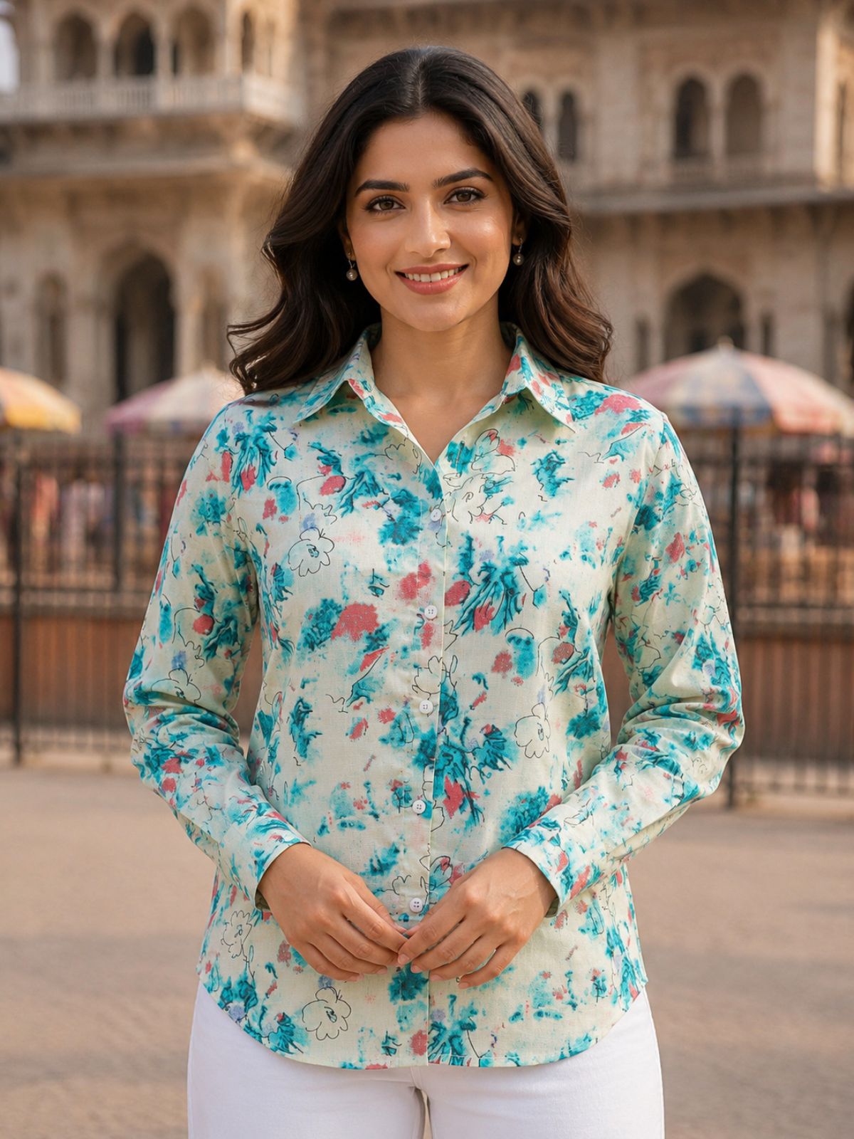 Women Printed Collar Cotton Shirts CM-010