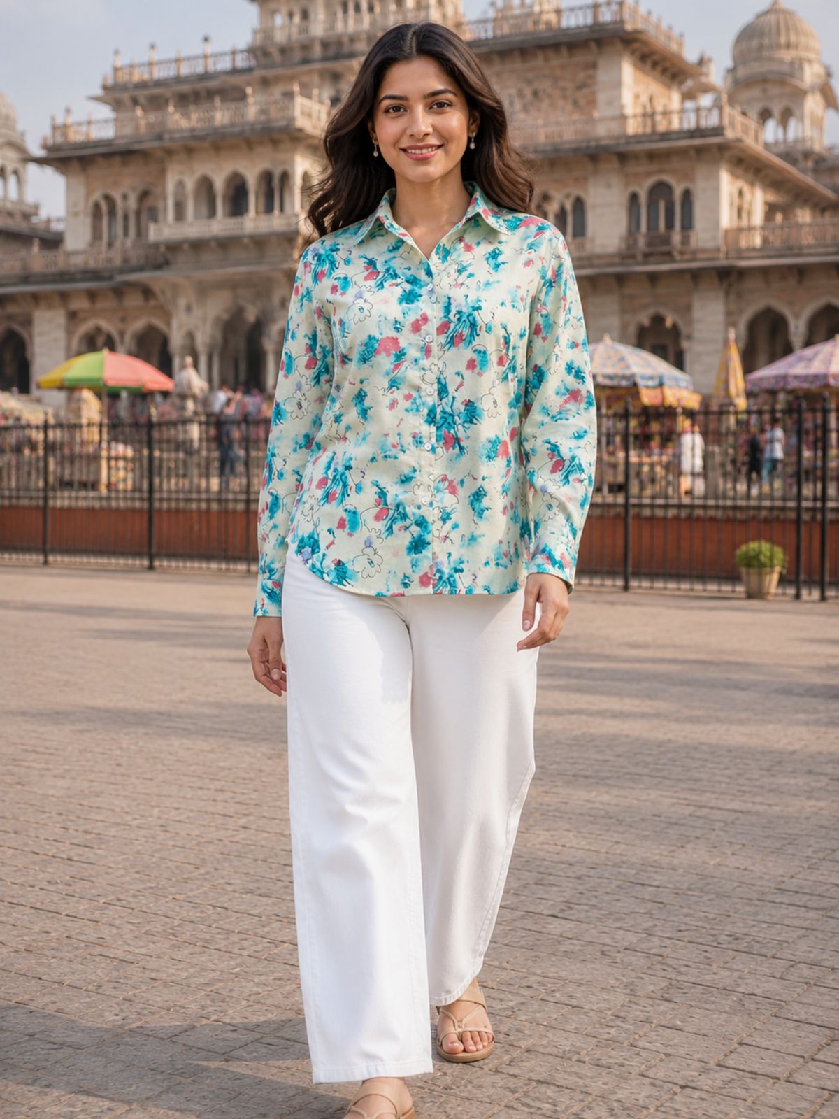 Women Printed Collar Cotton Shirts CM-010