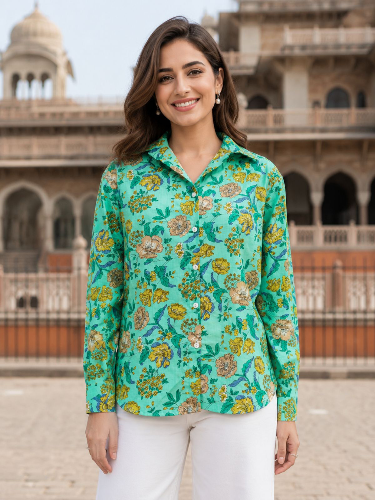 Women Printed Collar Cotton Shirts CM-014