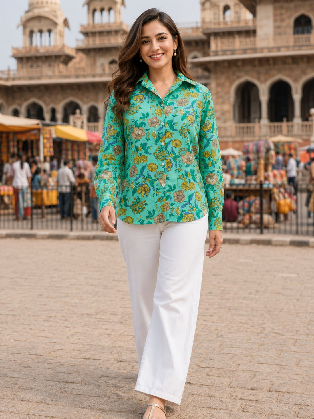 Women Printed Collar Cotton Shirts CM-014