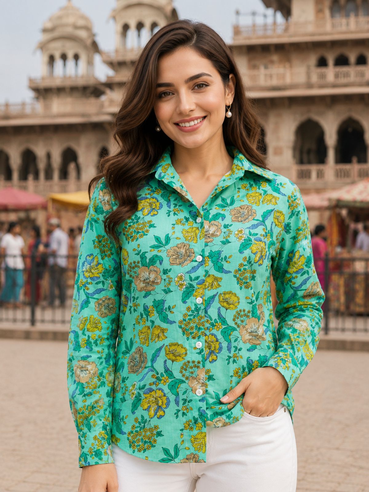 Women Printed Collar Cotton Shirts CM-014