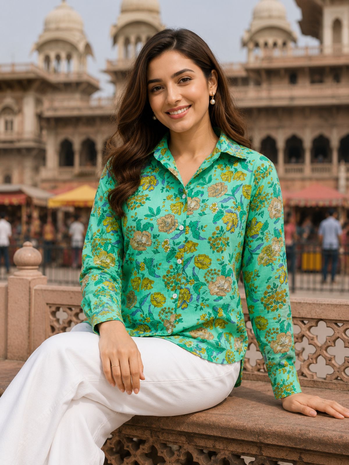 Women Printed Collar Cotton Shirts CM-014