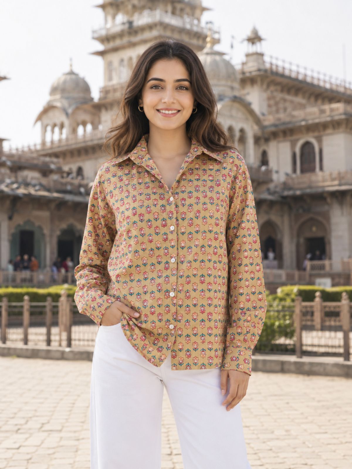 Women Printed Collar Cotton Shirts CM-015