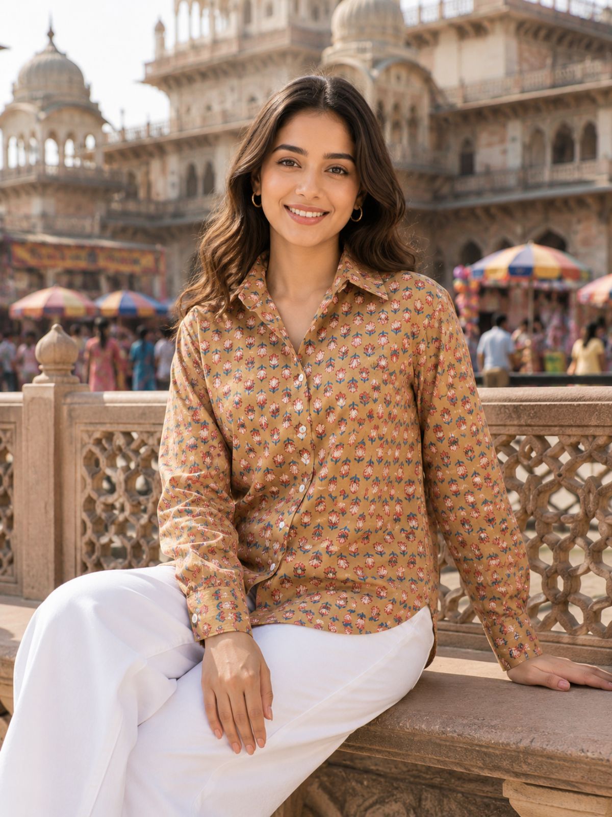 Women Printed Collar Cotton Shirts CM-015