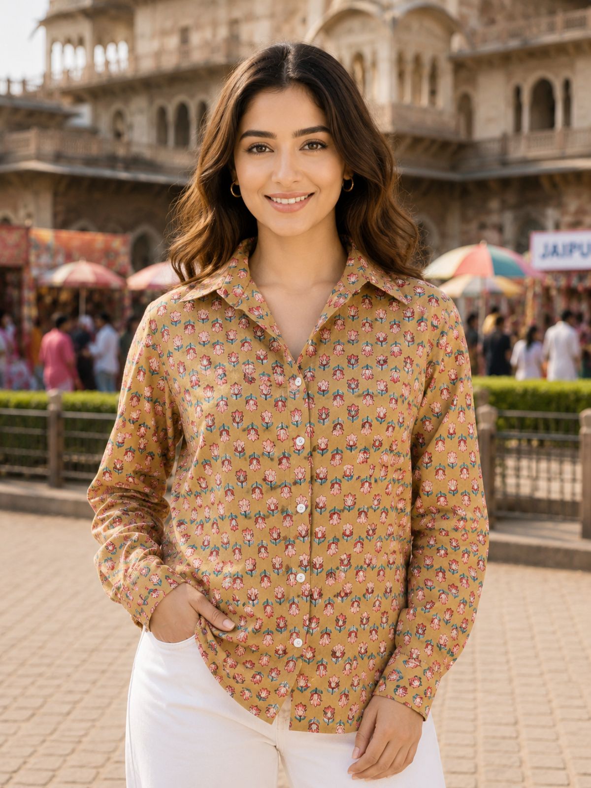Women Printed Collar Cotton Shirts CM-015