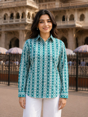 Women Printed Collar Cotton Shirts CM-029