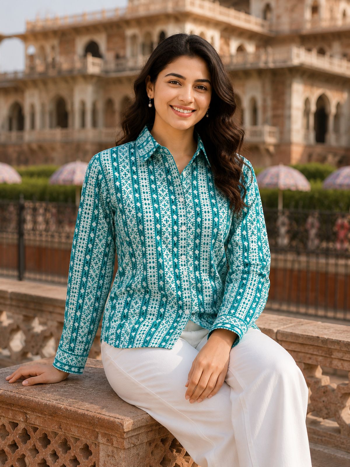 Women Printed Collar Cotton Shirts CM-029