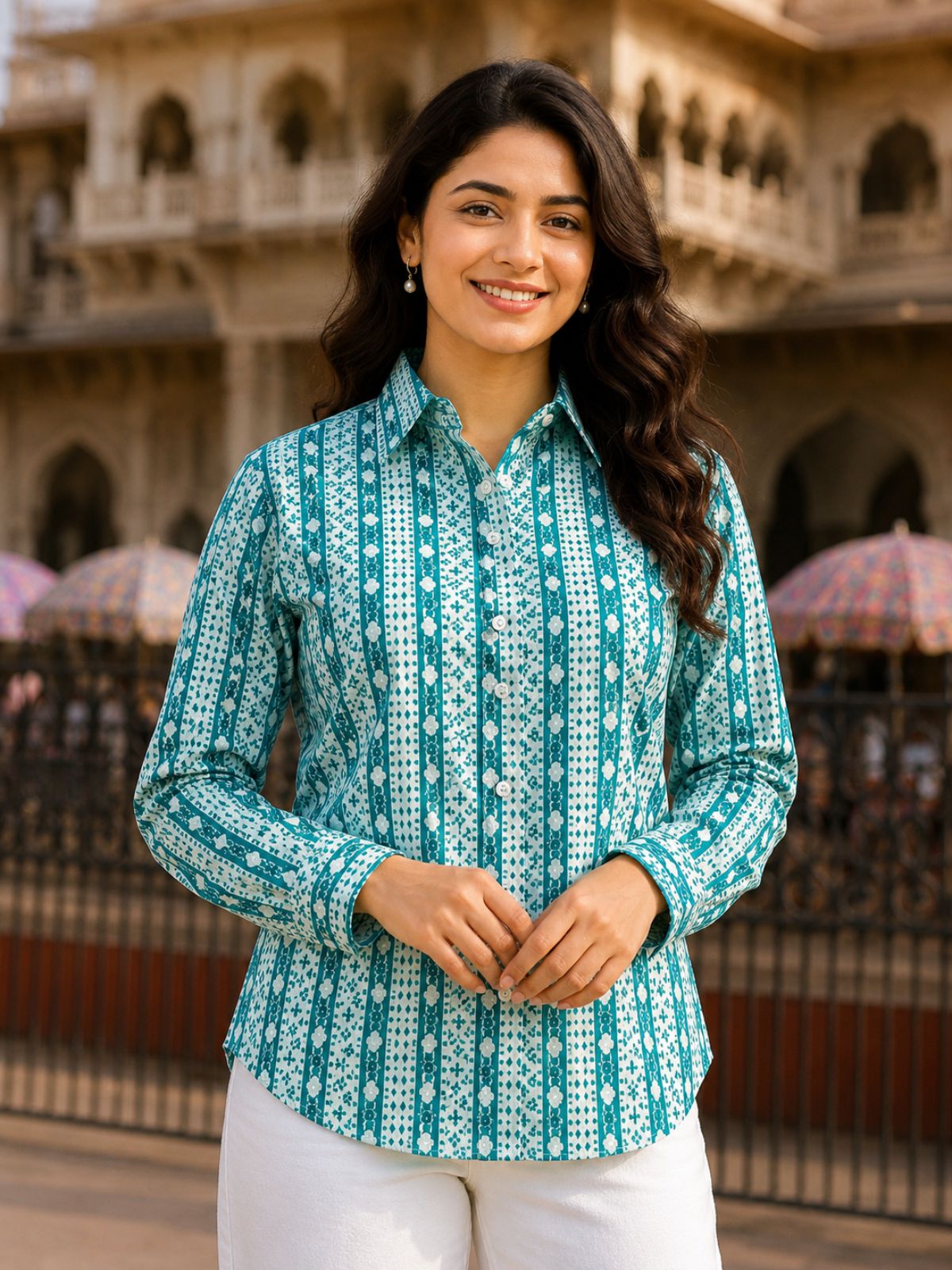Women Printed Collar Cotton Shirts CM-029