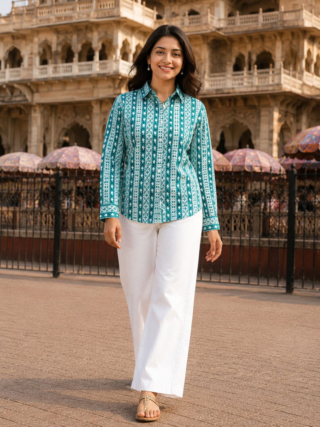 Women Printed Collar Cotton Shirts CM-029