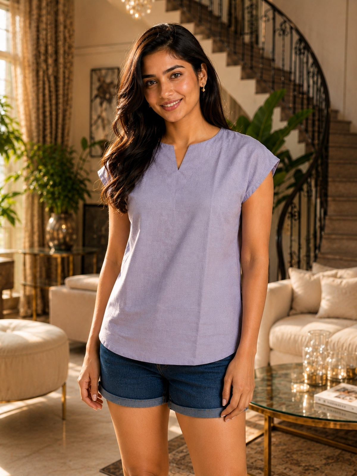 Purple Cotton Blends Top