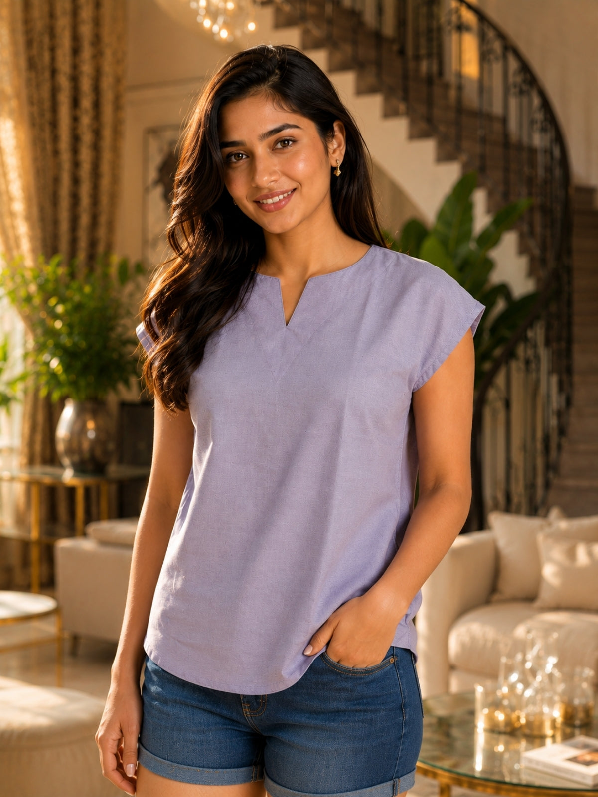Purple Cotton Blends Top