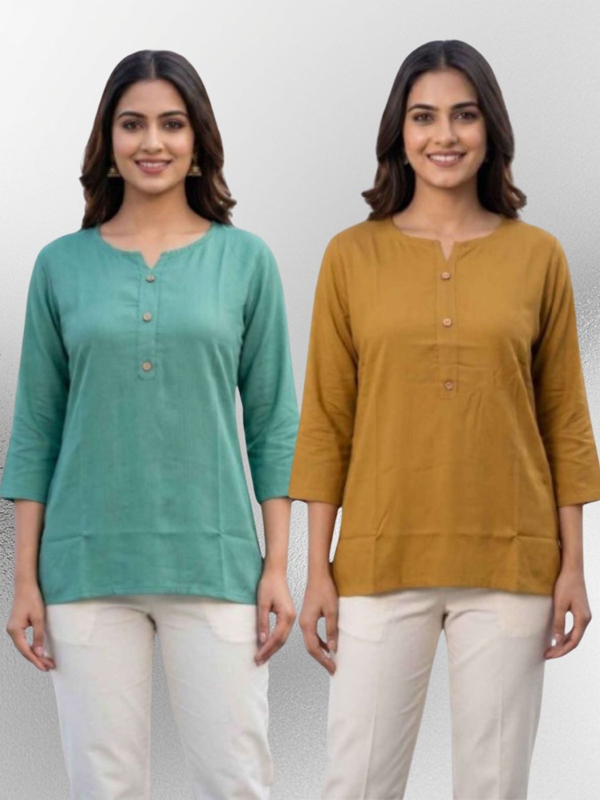 Women SeaGreen & Camel Rayon Short Kurti