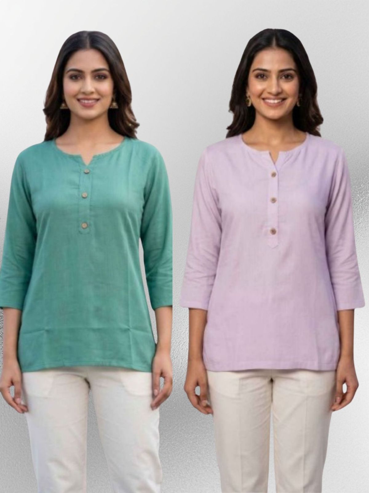 Women SeaGreen & Light Purple Rayon Short Kurti