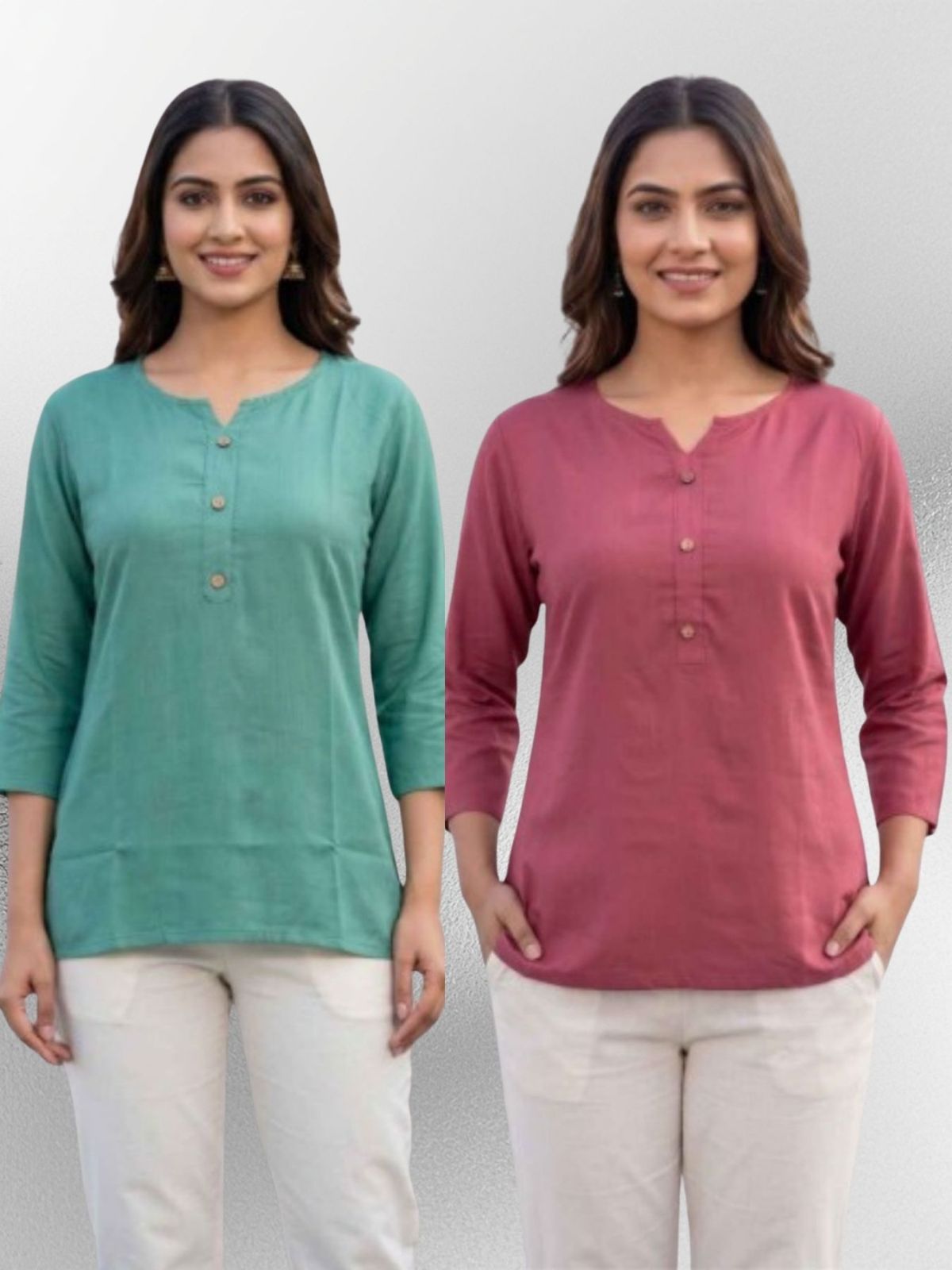 Women SeaGreen & Peach Rayon Short Kurti