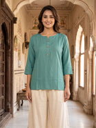 Women Sea Green Rayon Short Kurti