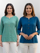 Women SeaGreen & TealBlue Rayon Short Kurti