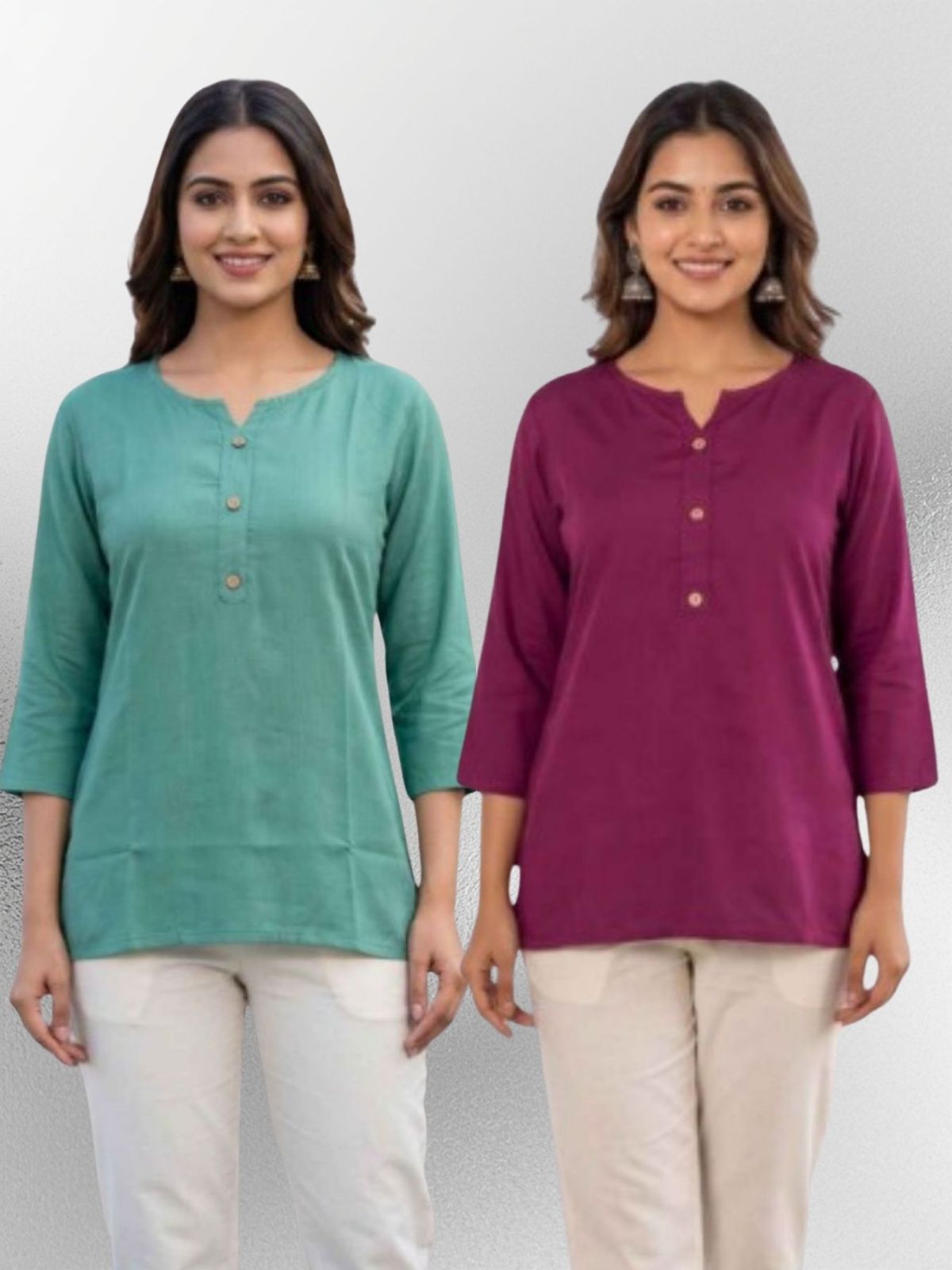 Women SeaGreen & Wine Rayon Short Kurti