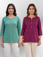 Women SeaGreen & Wine Rayon Short Kurti