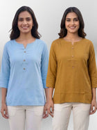 Women SkyBlue & Camel Rayon Short Kurti