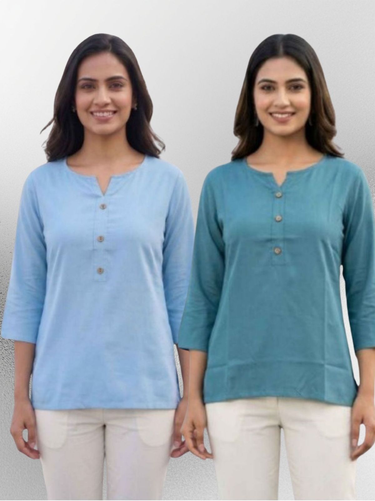 Women SkyBlue & Light Grey Rayon Short Kurti