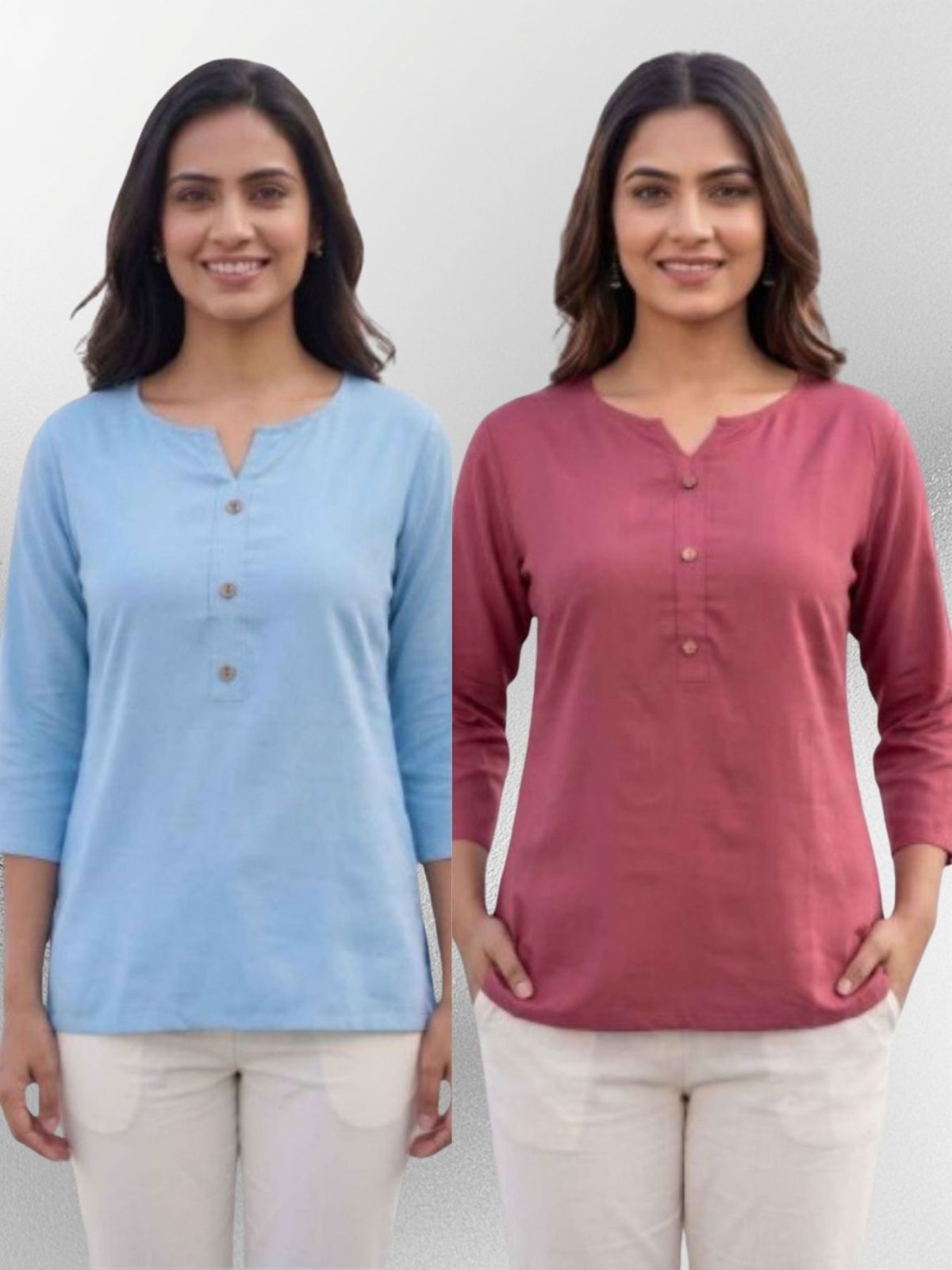 Women SkyBlue & Peach Rayon Short Kurti