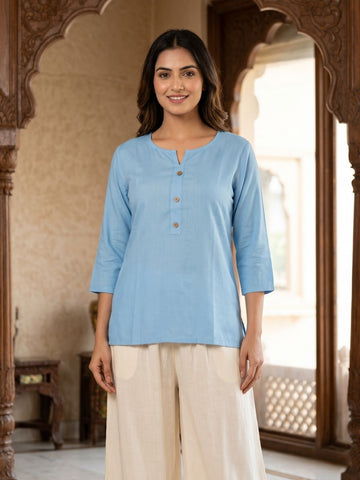 Women SkyBlue Rayon Short Kurti