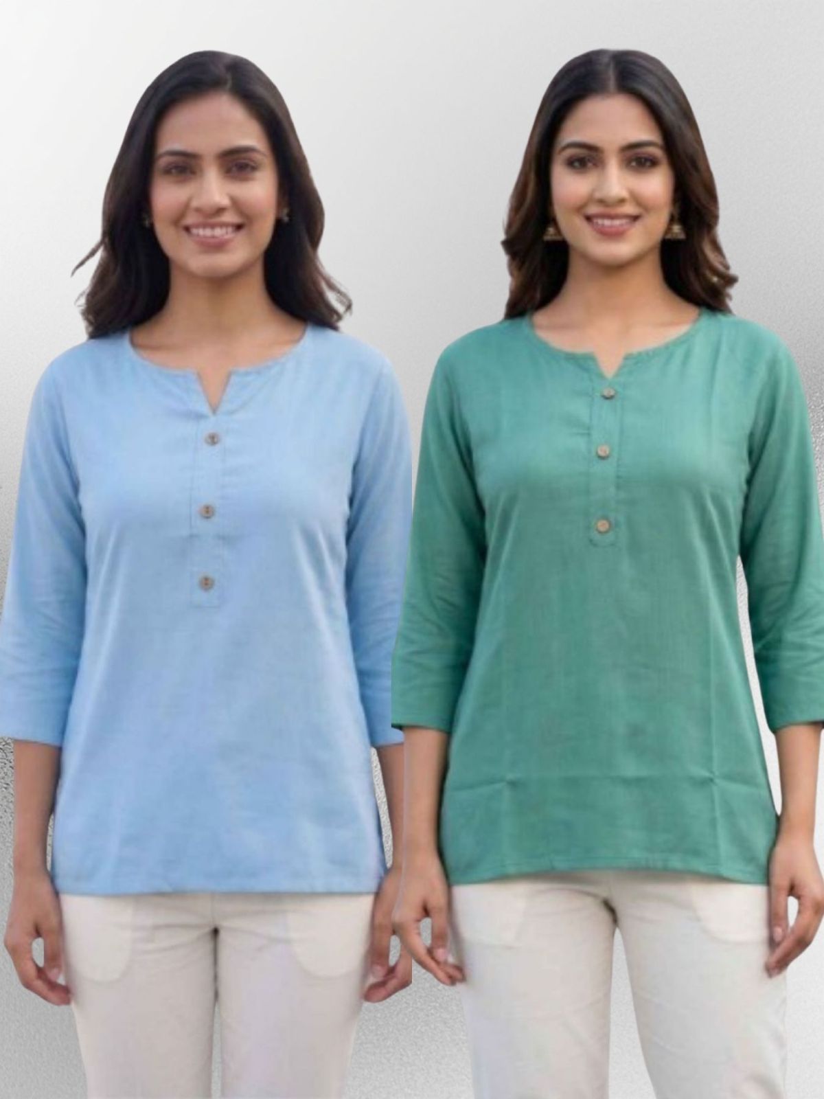 Women SkyBlue & SeaGreen Rayon Short Kurti