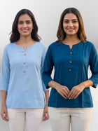 Women SkyBlue & TealBlue Rayon Short Kurti