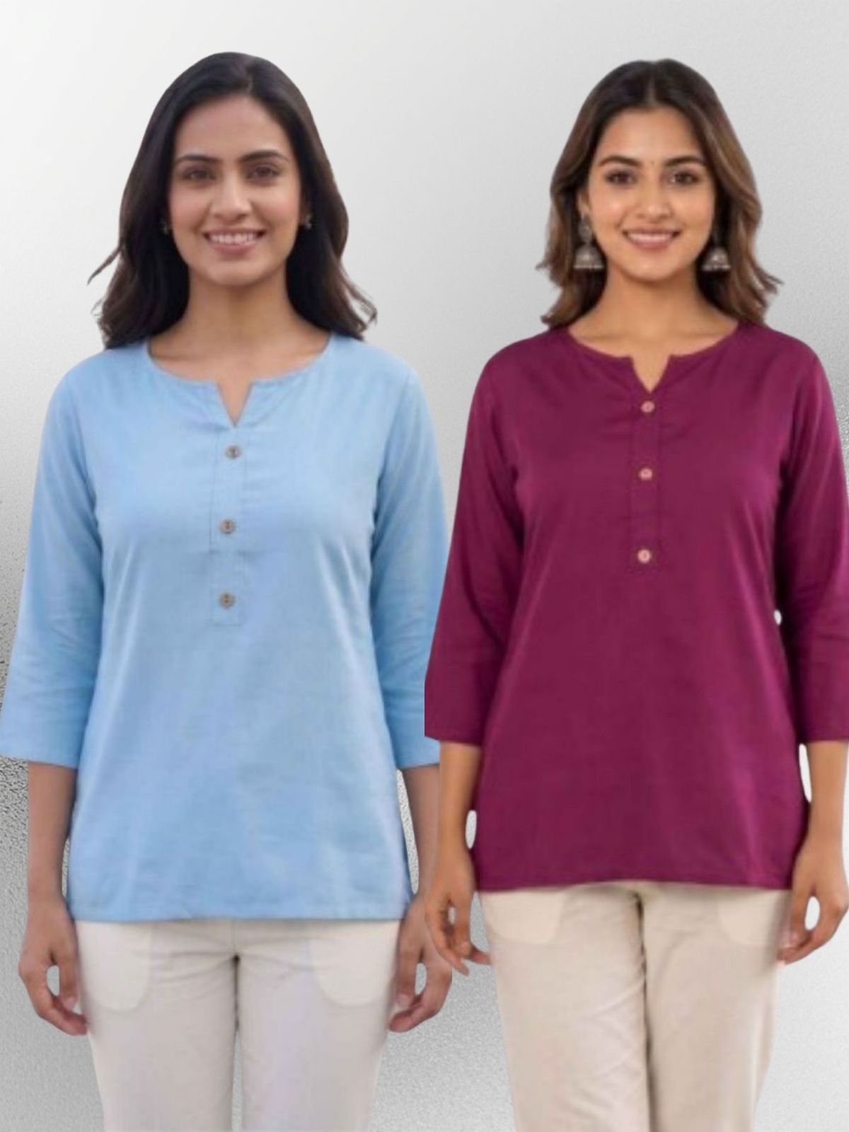 Women SkyBlue & Wine Rayon Short Kurti