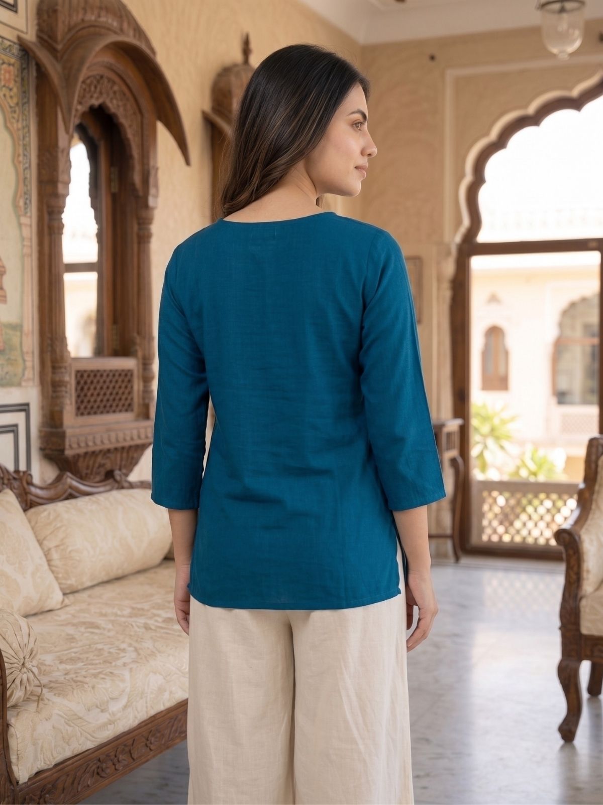 Women TealBlue Rayon Short Kurti