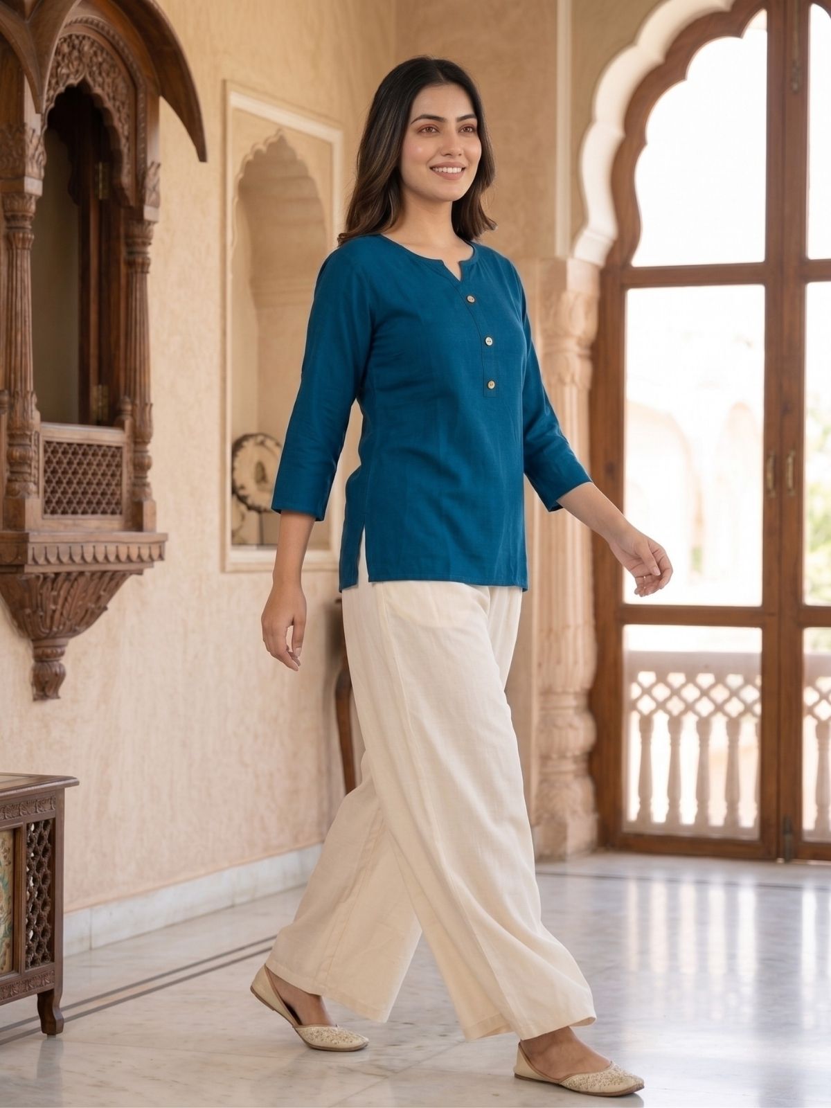 Women TealBlue Rayon Short Kurti