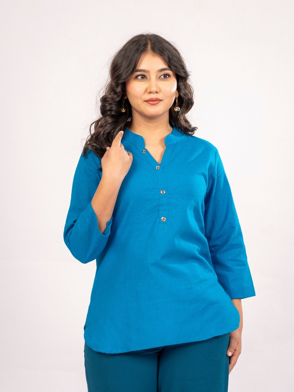 Turquoise Cotton Comfort Tops