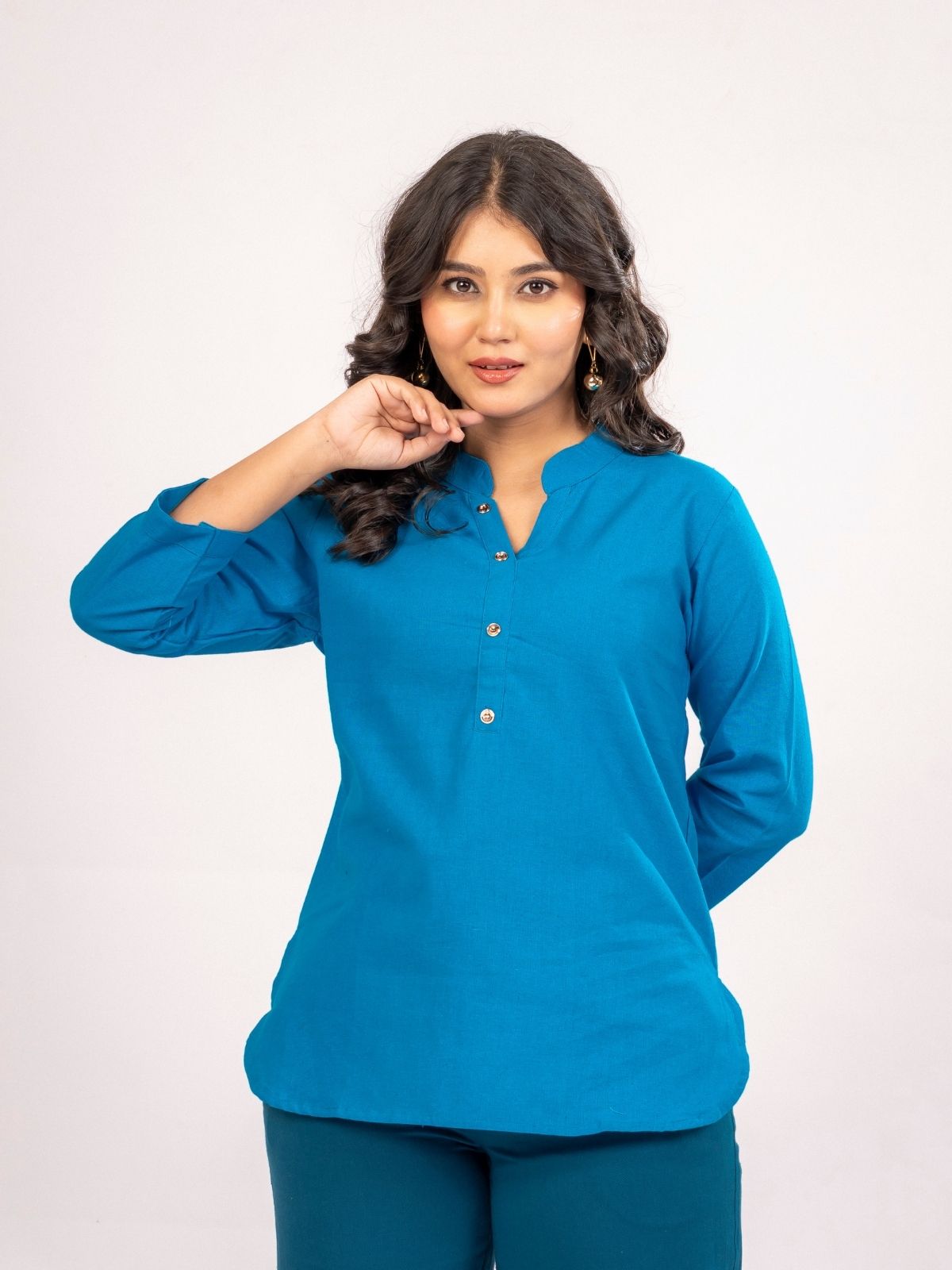 Turquoise Cotton Comfort Tops