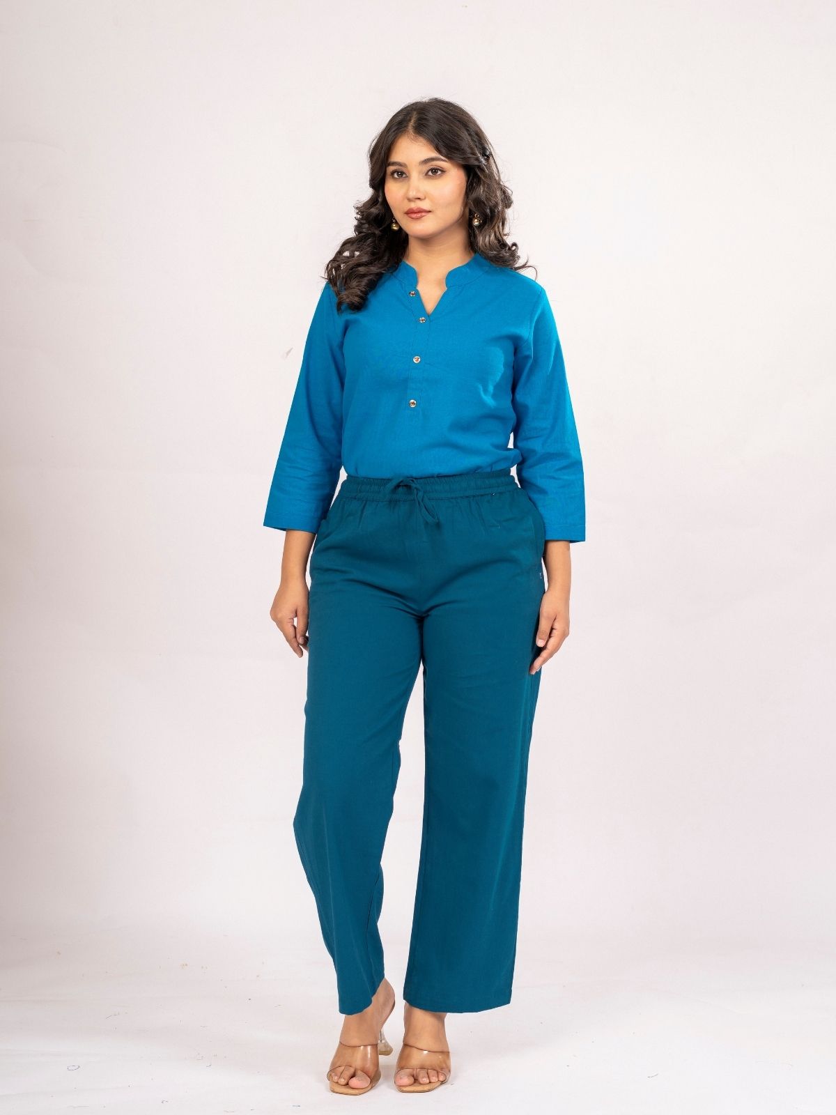 Turquoise Cotton Comfort Tops
