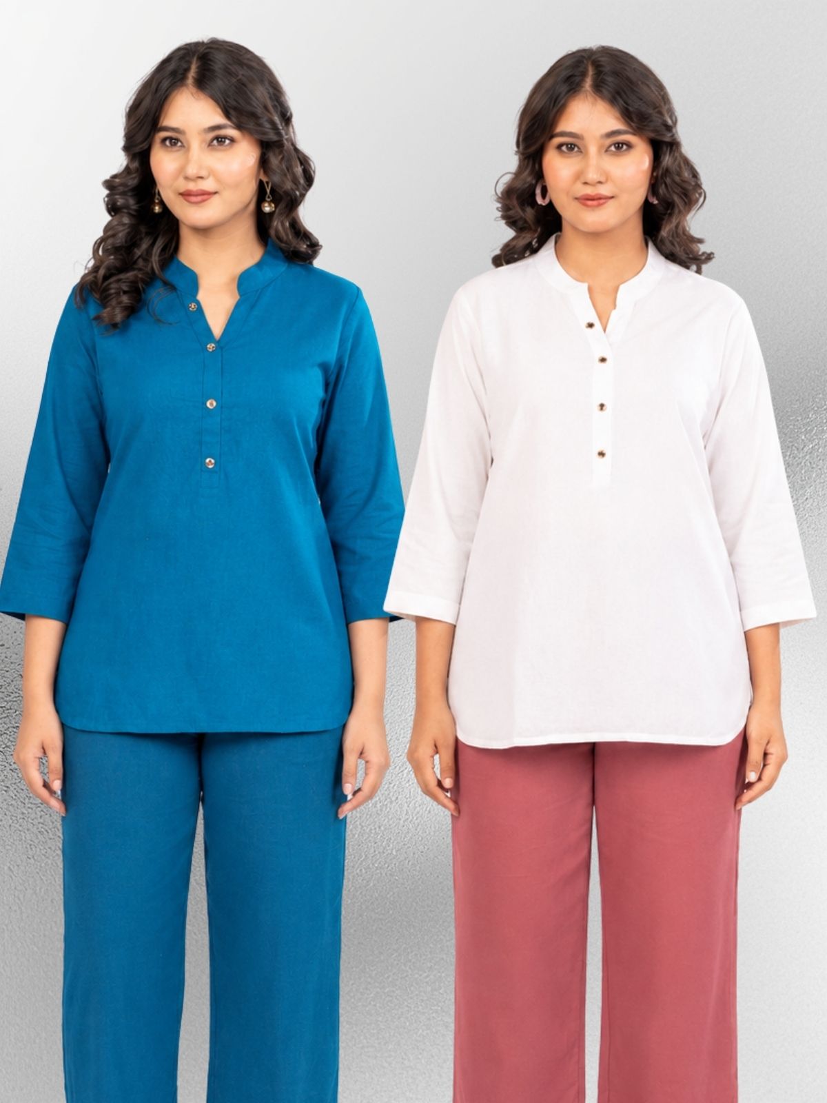 Turquoise & White Cotton Comfort Tops Combo
