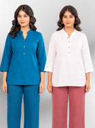 Turquoise & White Cotton Comfort Tops Combo