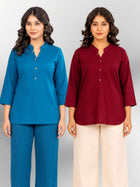 Turquoise & Wine Cotton Comfort Tops Combo