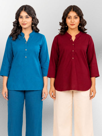 Turquoise & Wine Cotton Comfort Tops Combo