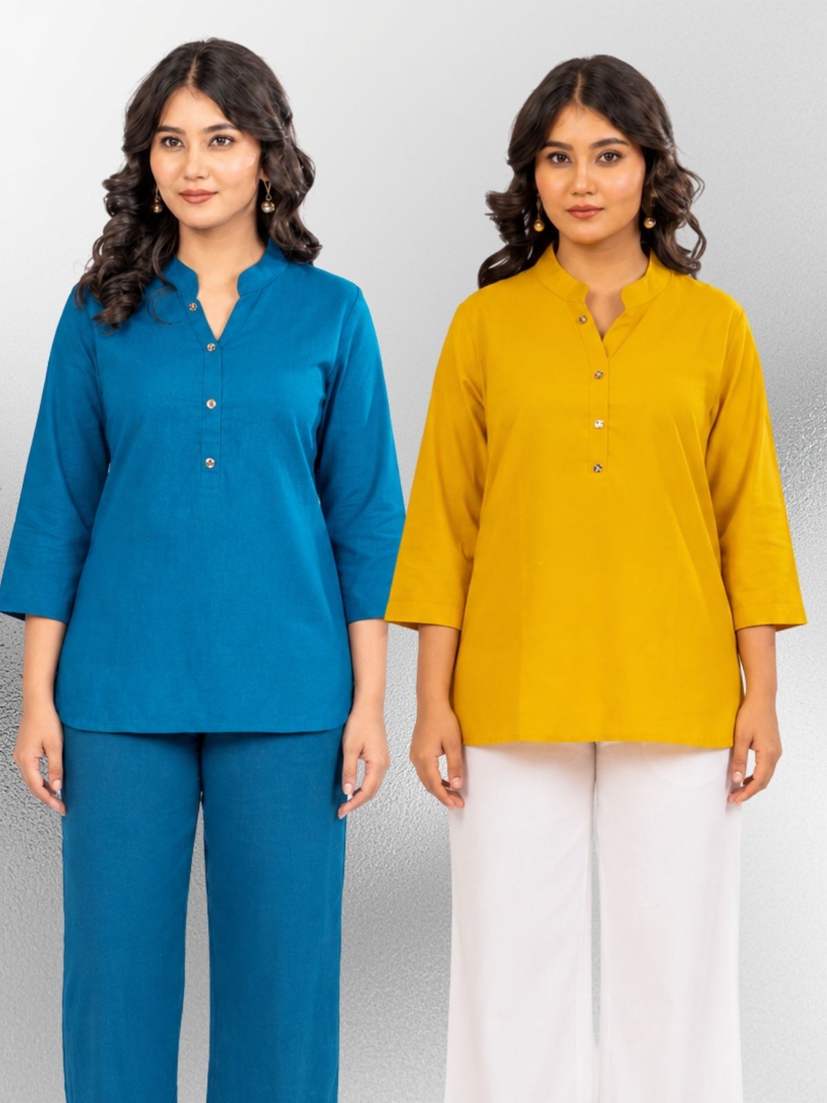 Turquoise & Yellow Cotton Comfort Tops Combo