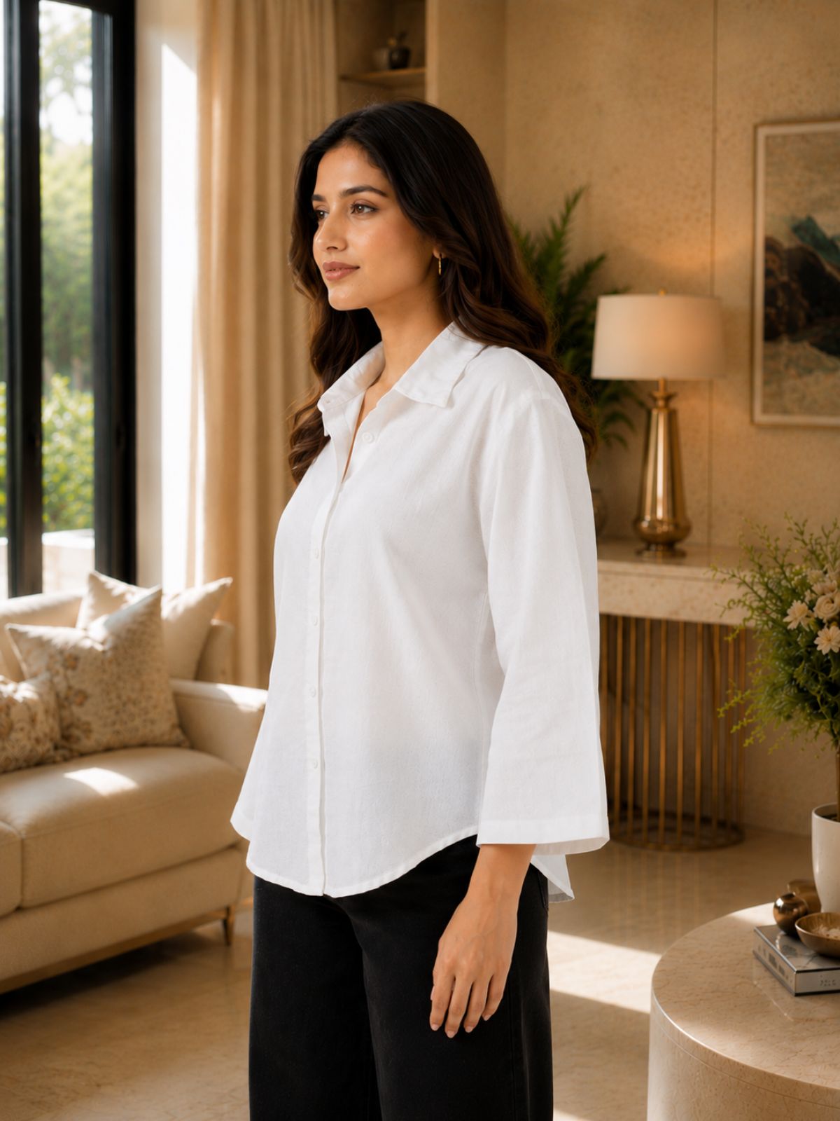 White Cotton bell Sleeves Shirts