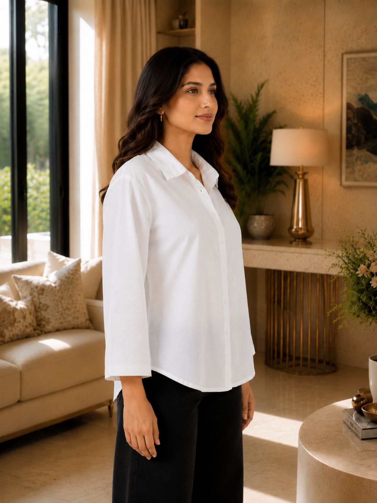 White Cotton bell Sleeves Shirts