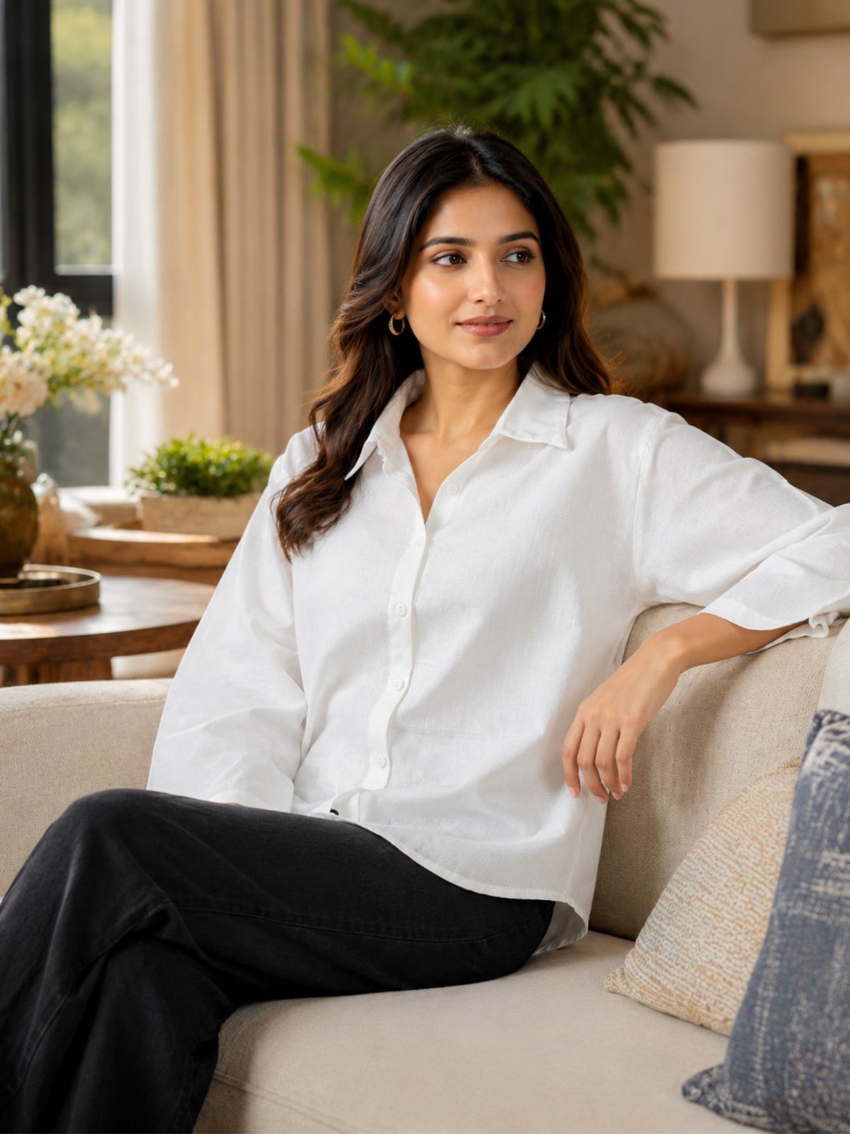 White Cotton bell Sleeves Shirts