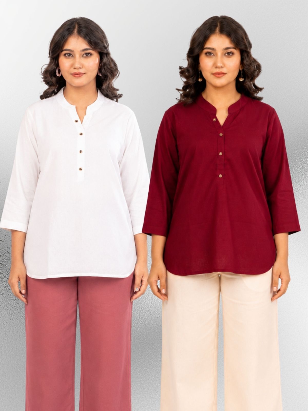 White & Wine Cotton Comfort Tops Combo