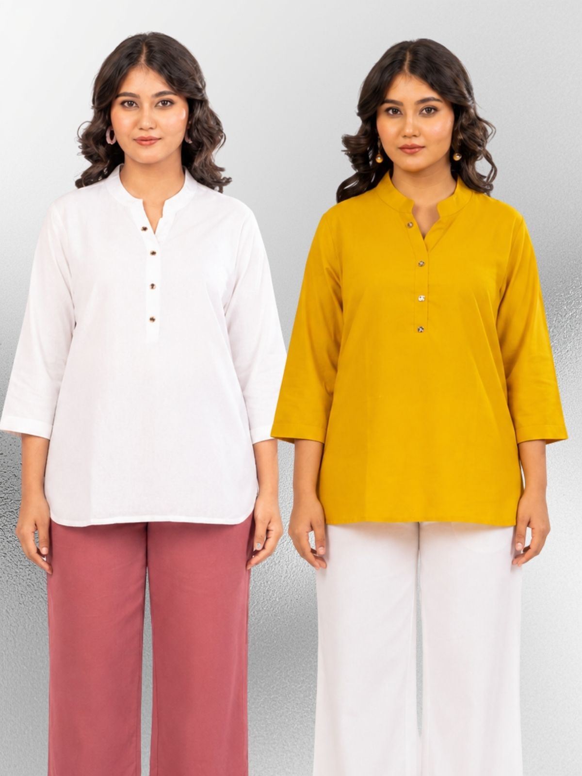 White & Yellow Cotton Comfort Tops Combo