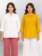White & Yellow Cotton Comfort Tops Combo