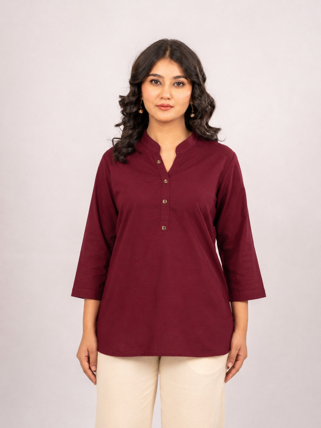 Wine Cotton Comfort Tops