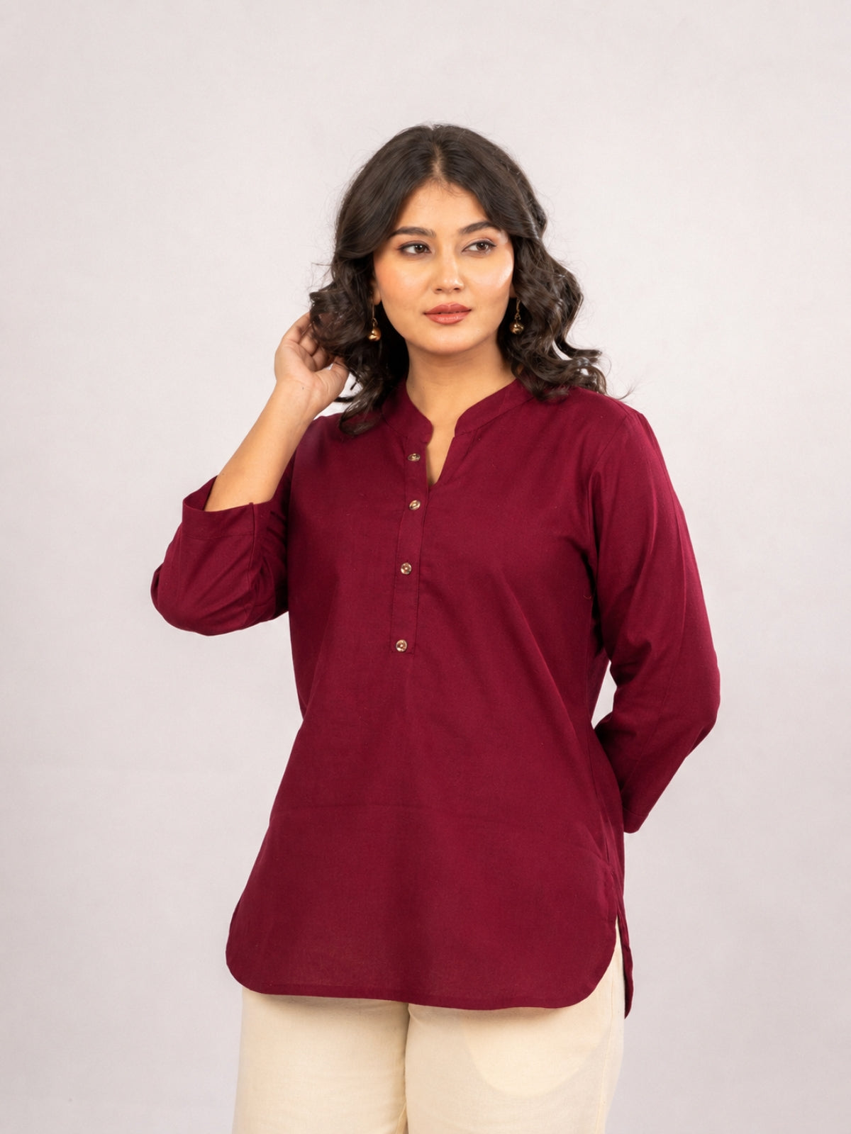 Wine Cotton Comfort Tops
